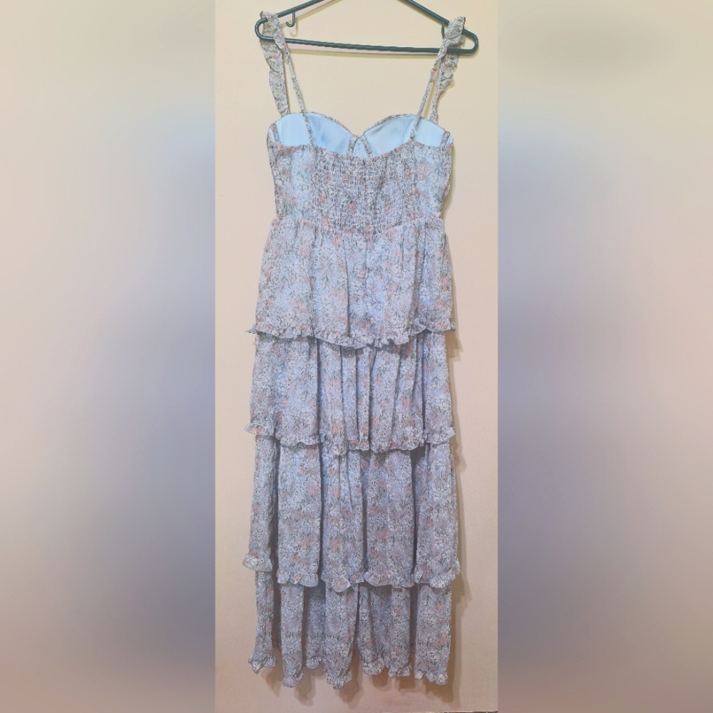 ASTR The Label Revolve Ruffle Maxi Dressblue Light Blue Floral smocked bodice - Picture 9 of 12